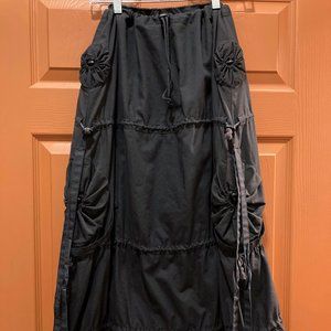 Y2K Goth Punk Raver Parachute Cargo Maxi Skirt Black SM / M